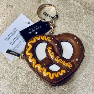 Kate Spade pretzel coin purse Brown and Yellow Pretzel Keychain bag charm NWT